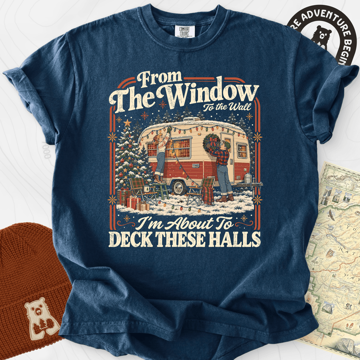 Deck These Halls Camper Navy front print heavyweight T-shirt
