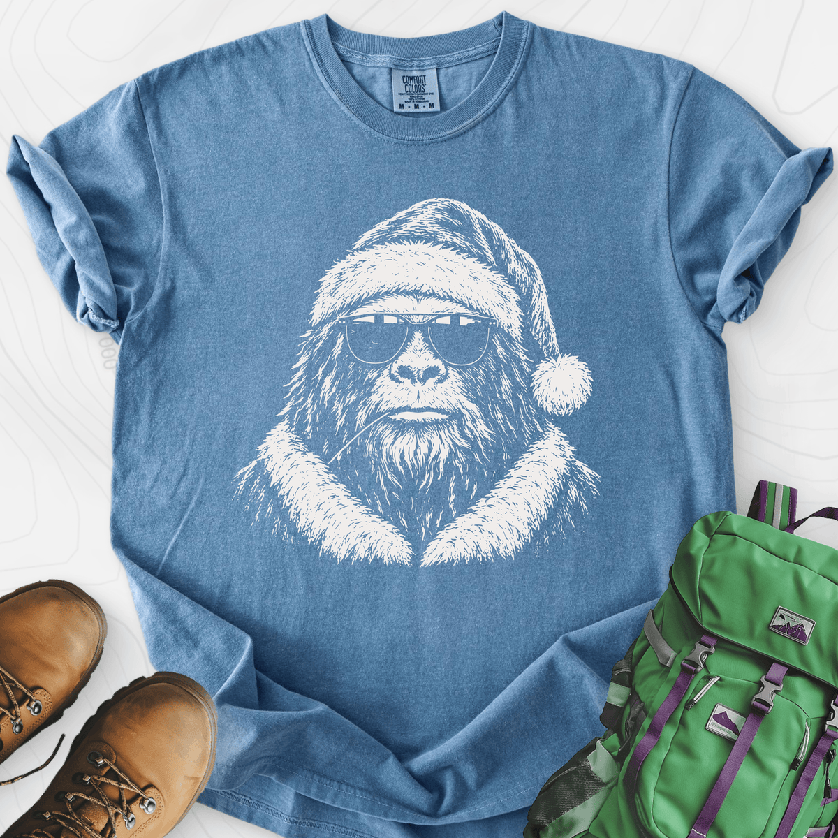 Cool Santa Squatch Blue Jean front print heavyweight T-shirt