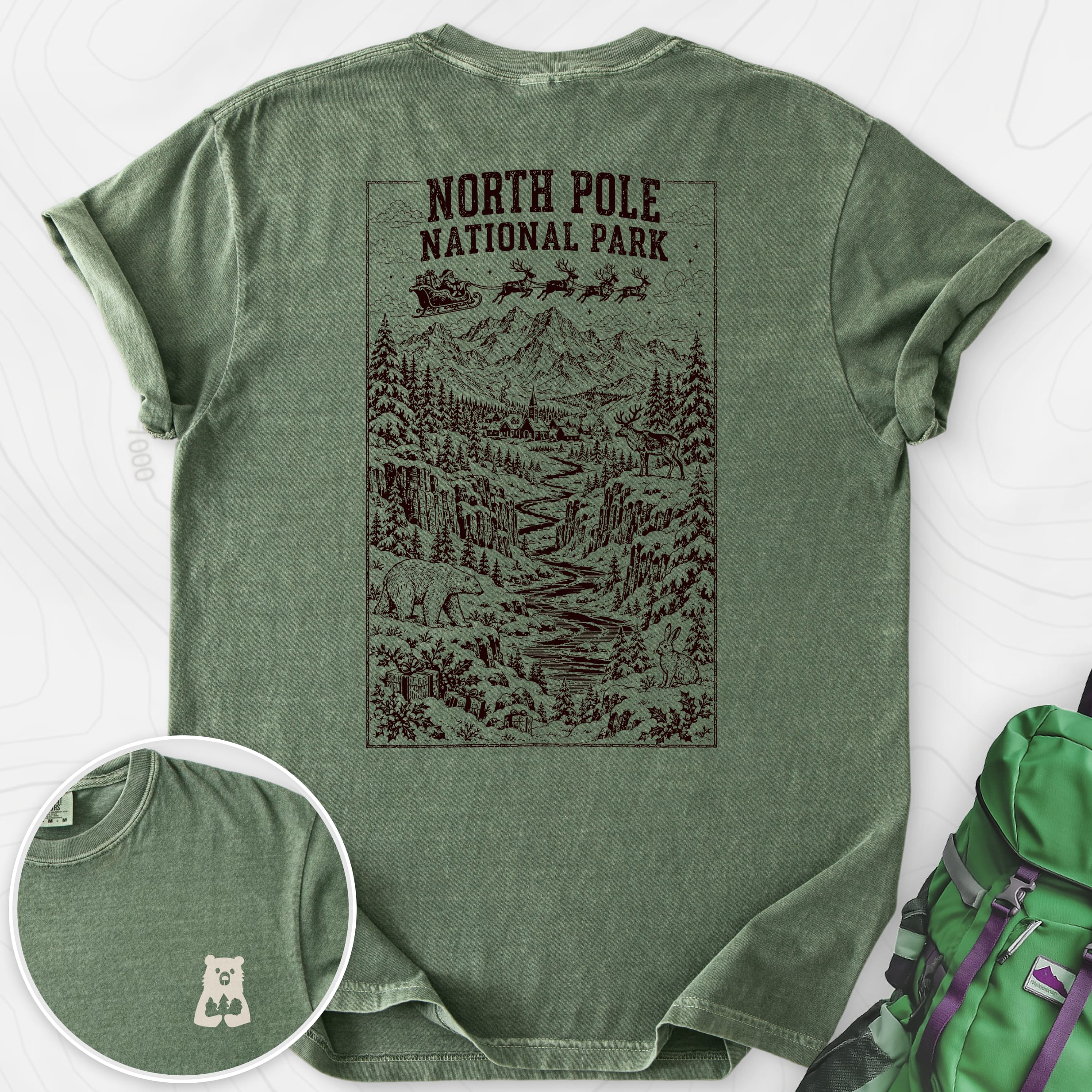 North Pole National Park Moss back print heavyweight T-shirt
