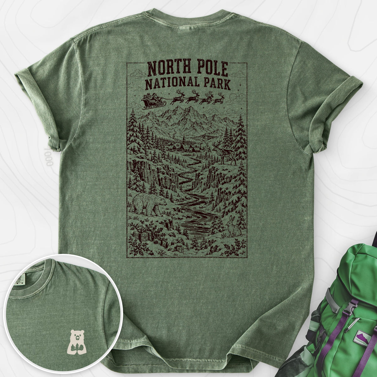 North Pole National Park Moss back print heavyweight T-shirt