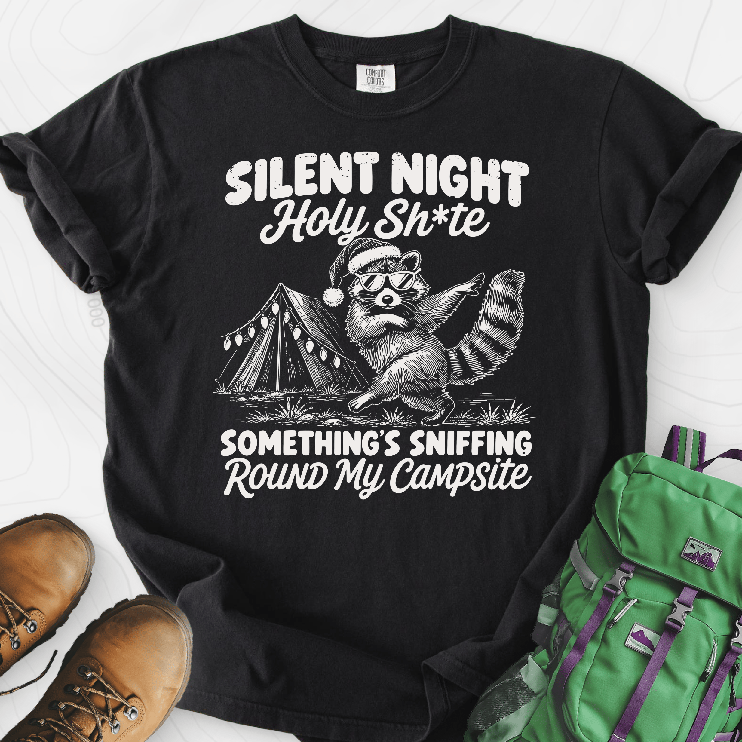 Silent Night Raccoon Black front print heavyweight T-shirt