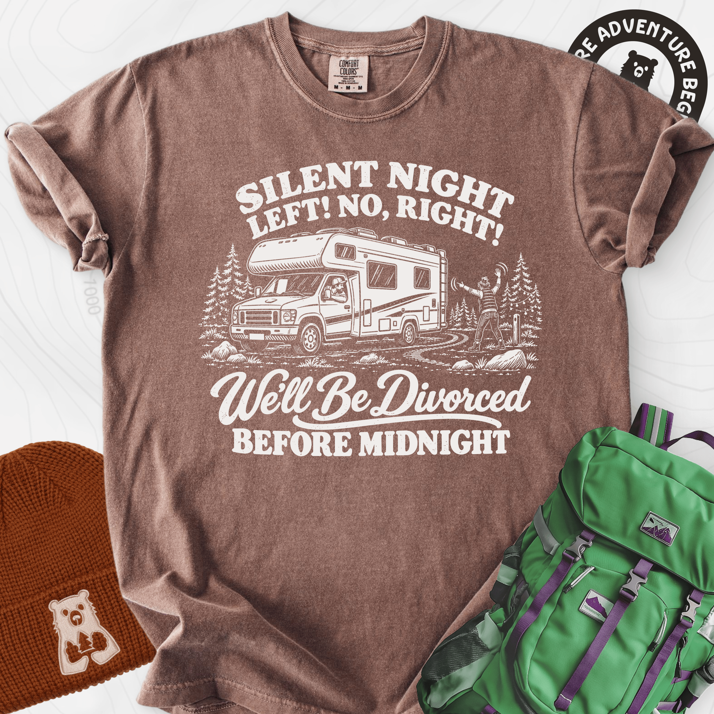 Silent Night RV Divorce Espresso front print heavyweight T-shirt