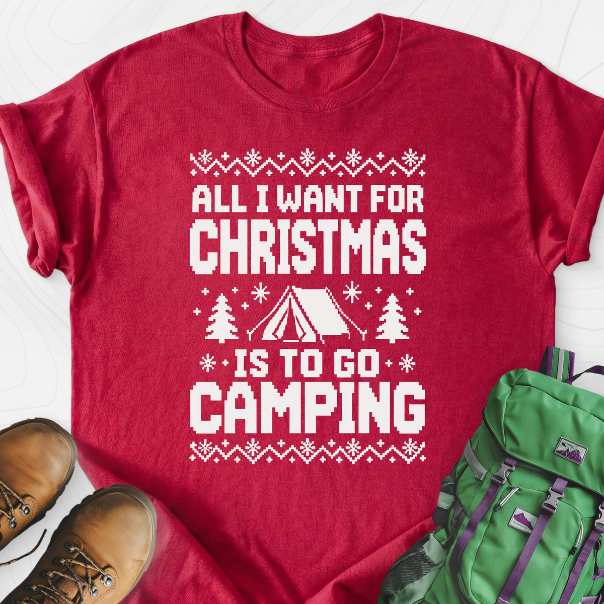 Christmas Camping Wish Heather Red front print lightweight T-shirt