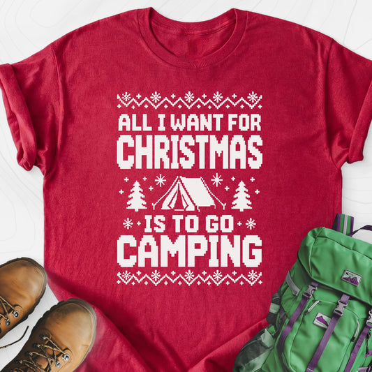 Christmas Camping Wish Heather Red front print lightweight T-shirt