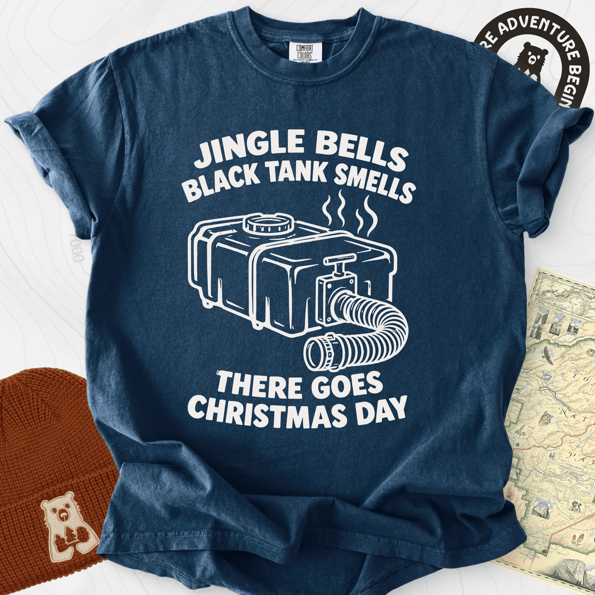Black Tank Christmas Navy front print heavyweight T-shirt