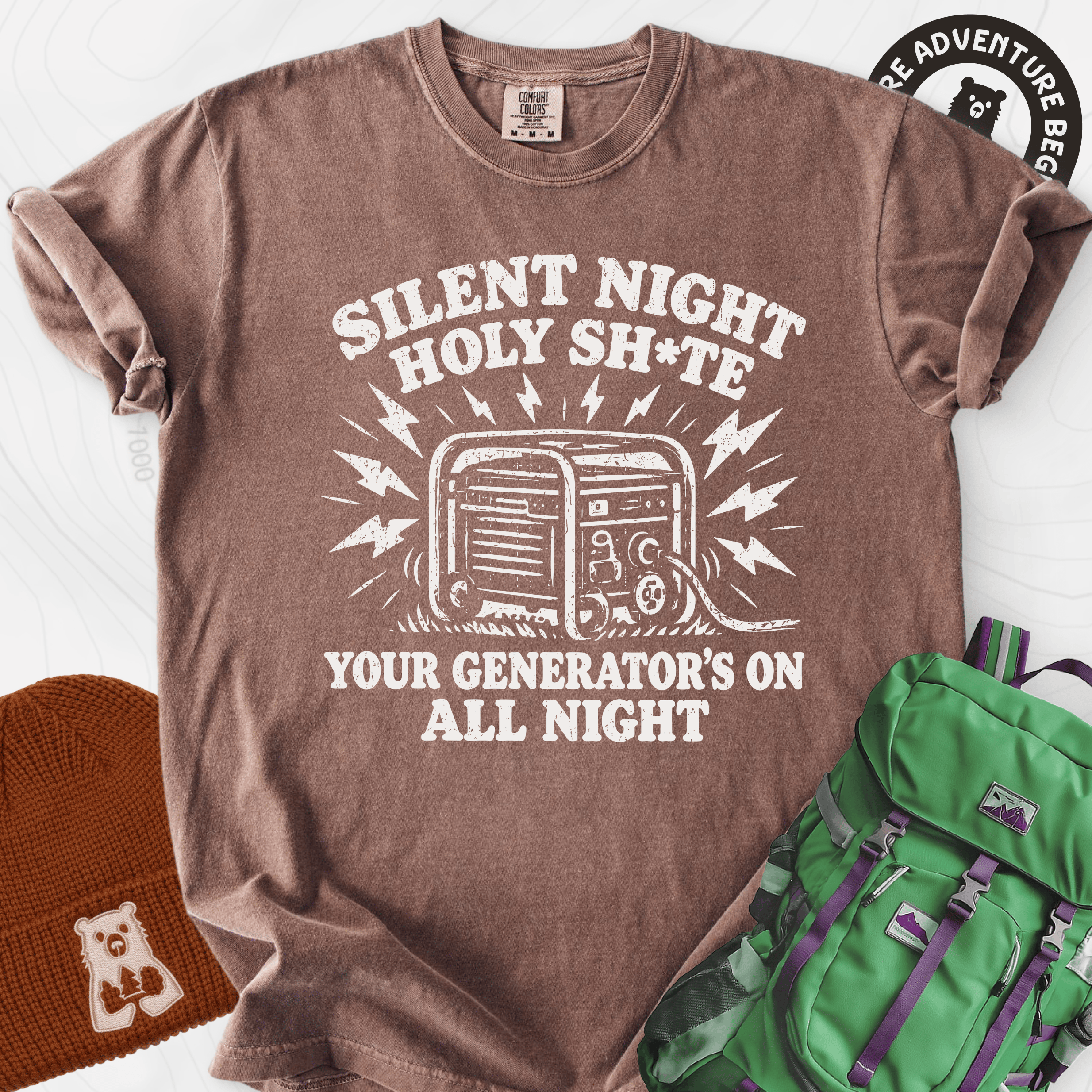 Silent Night Generator Espresso front print heavyweight T-shirt