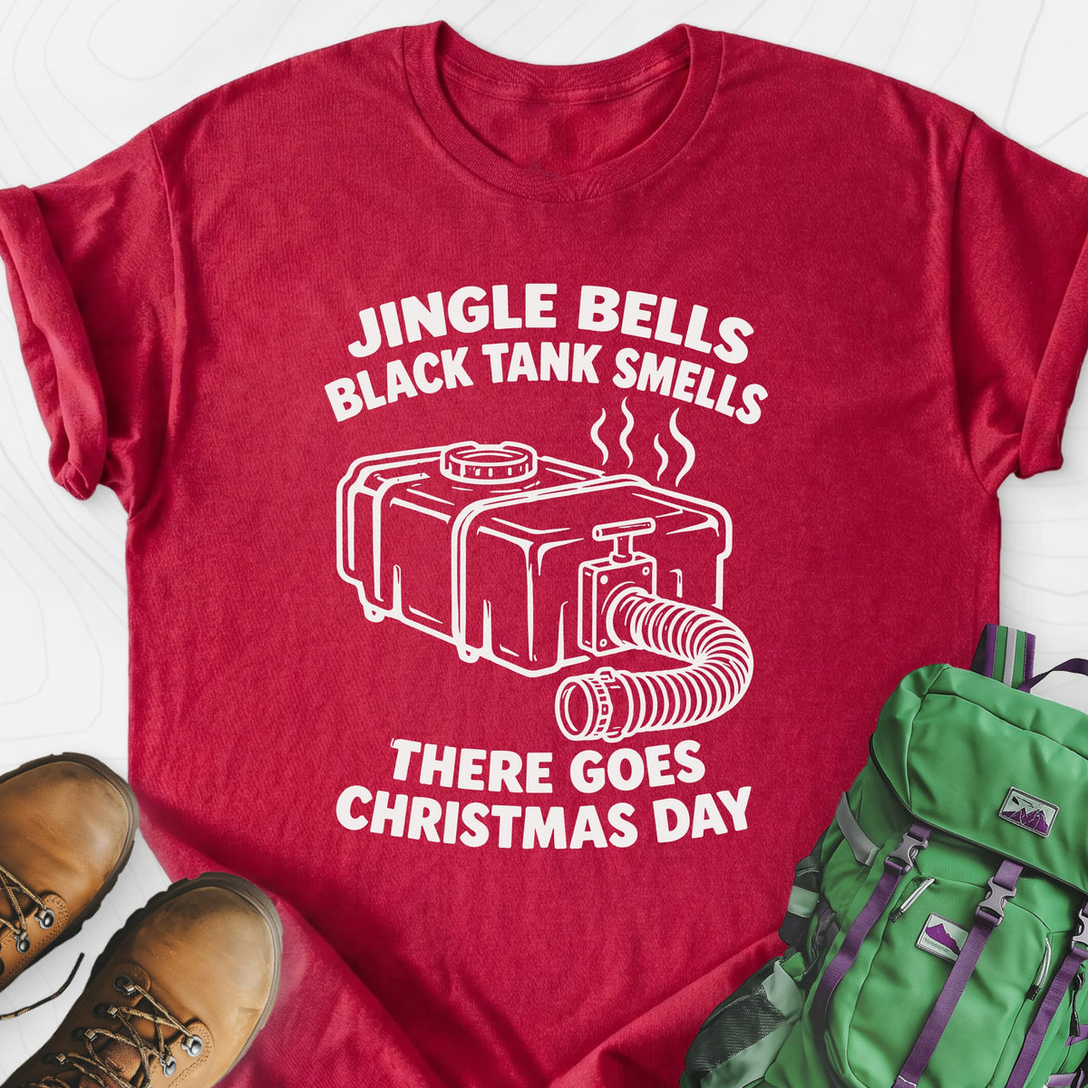Black Tank Christmas Heather Red front print lightweight T-shirt