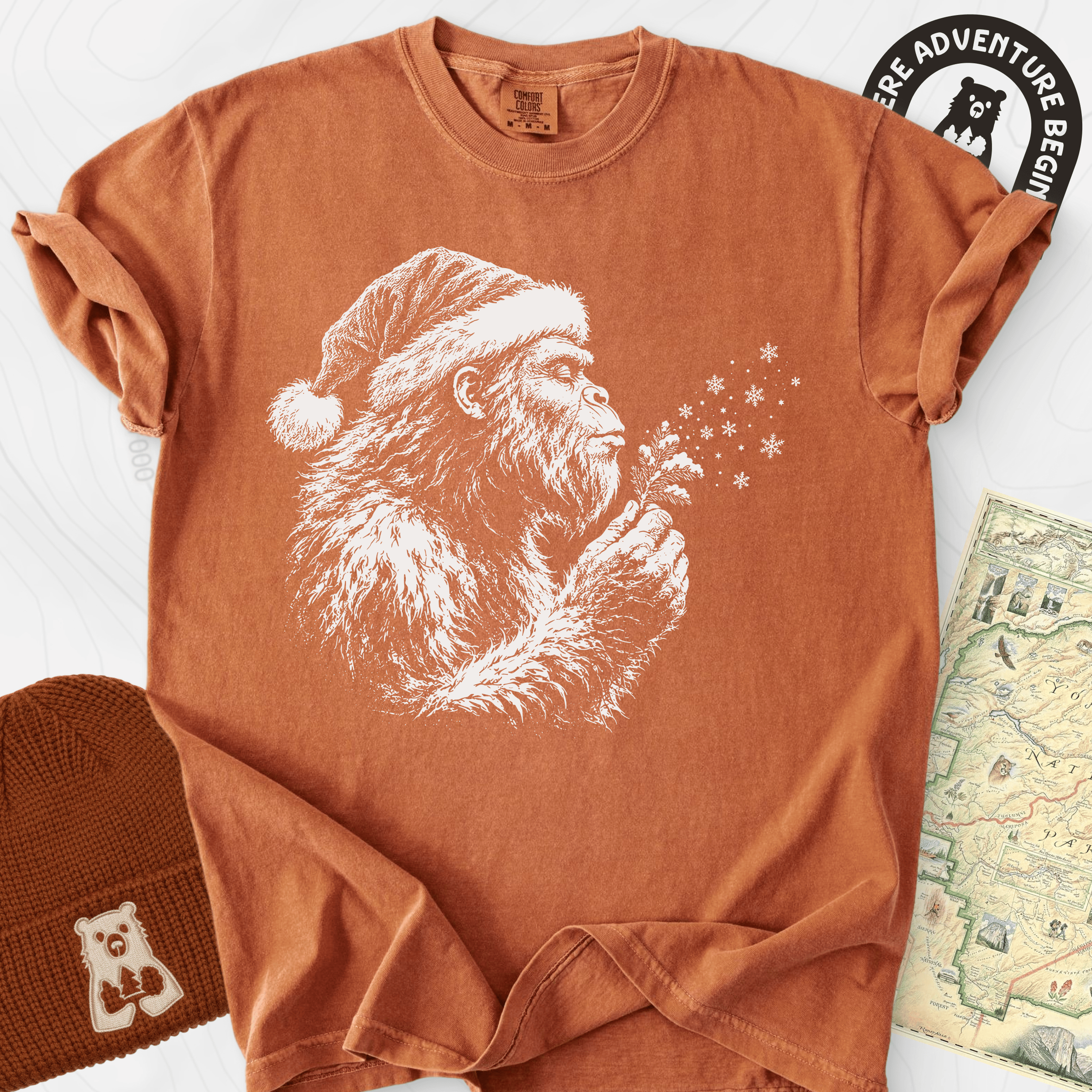 Bigfoot Snow Wishes Yam front print heavyweight T-shirt