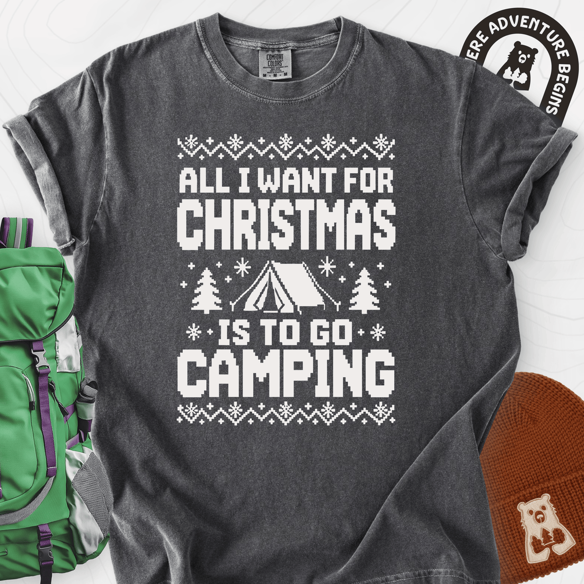 Christmas Camping Wish Pepper front print heavyweight T-shirt