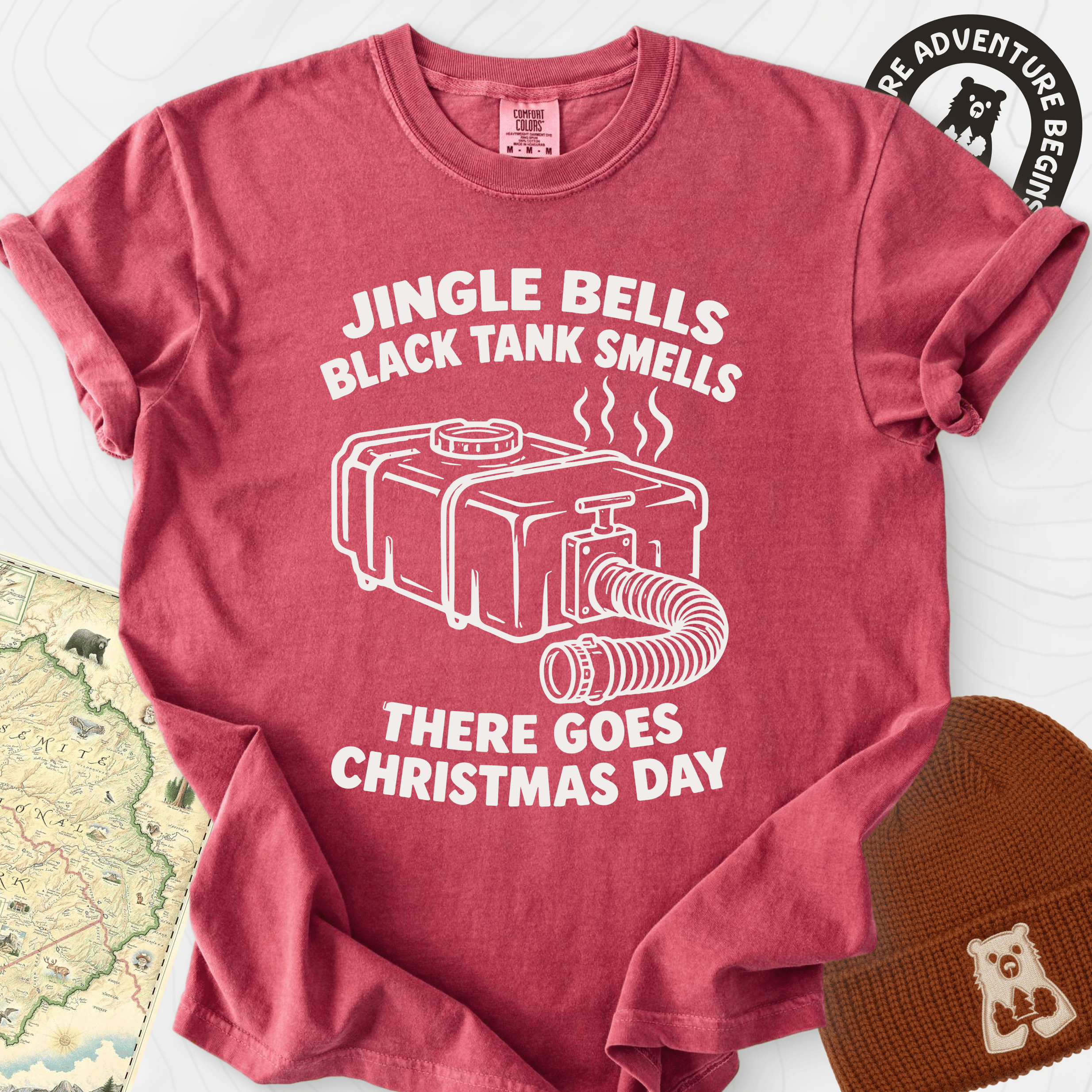 Black Tank Christmas Crimson front print heavyweight T-shirt