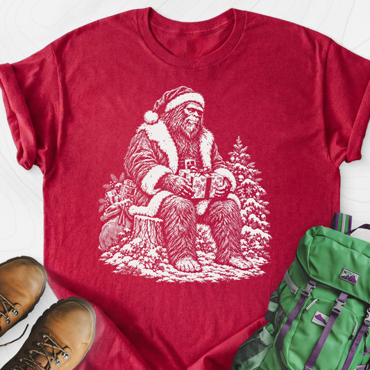 Bigfoot Santa Heather Red front print lightweight T-shirt