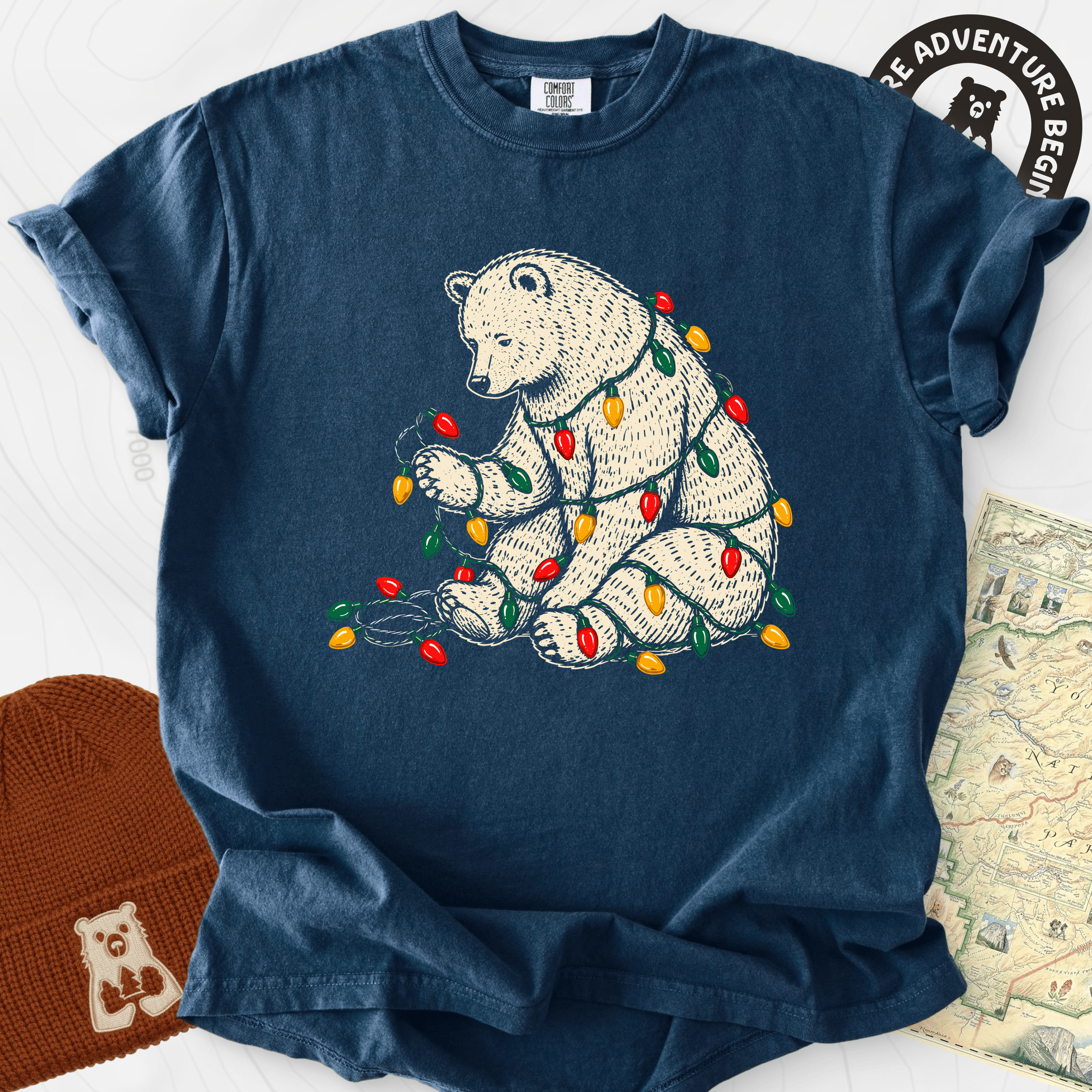 Tangled Christmas Bear Navy front print heavyweight T-shirt