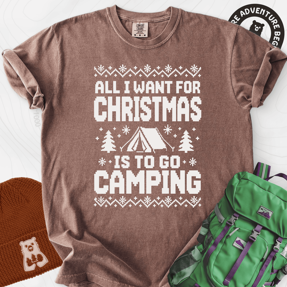 Christmas Camping Wish Espresso front print heavyweight T-shirt