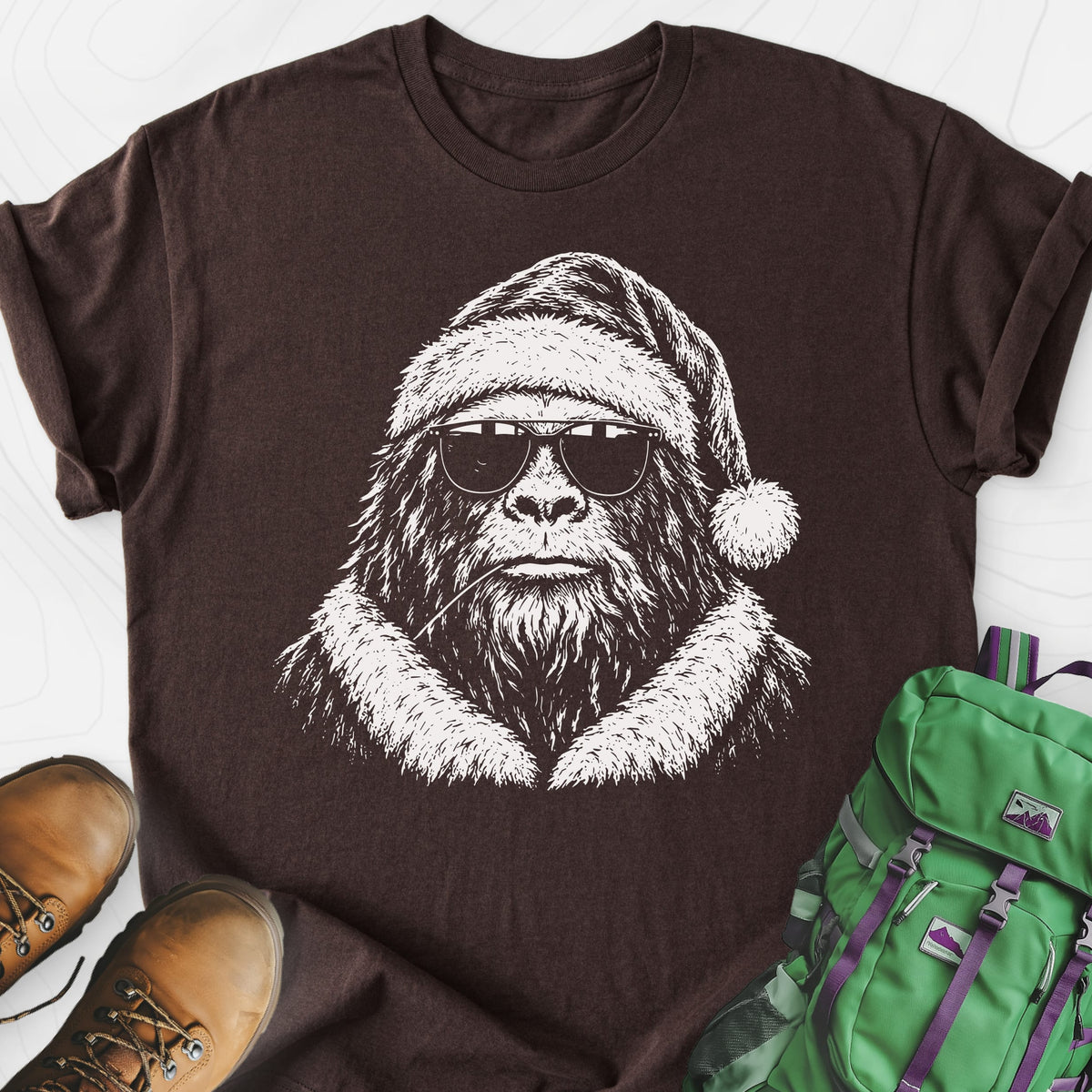 Cool Santa Squatch Dark Chocolate front print lightweight T-shirt