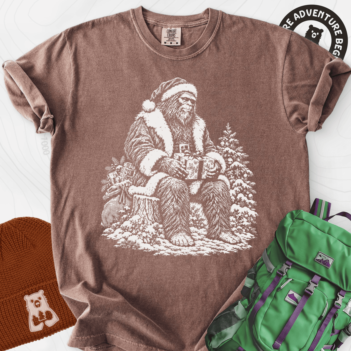 Bigfoot Santa Espresso front print heavyweight T-shirt