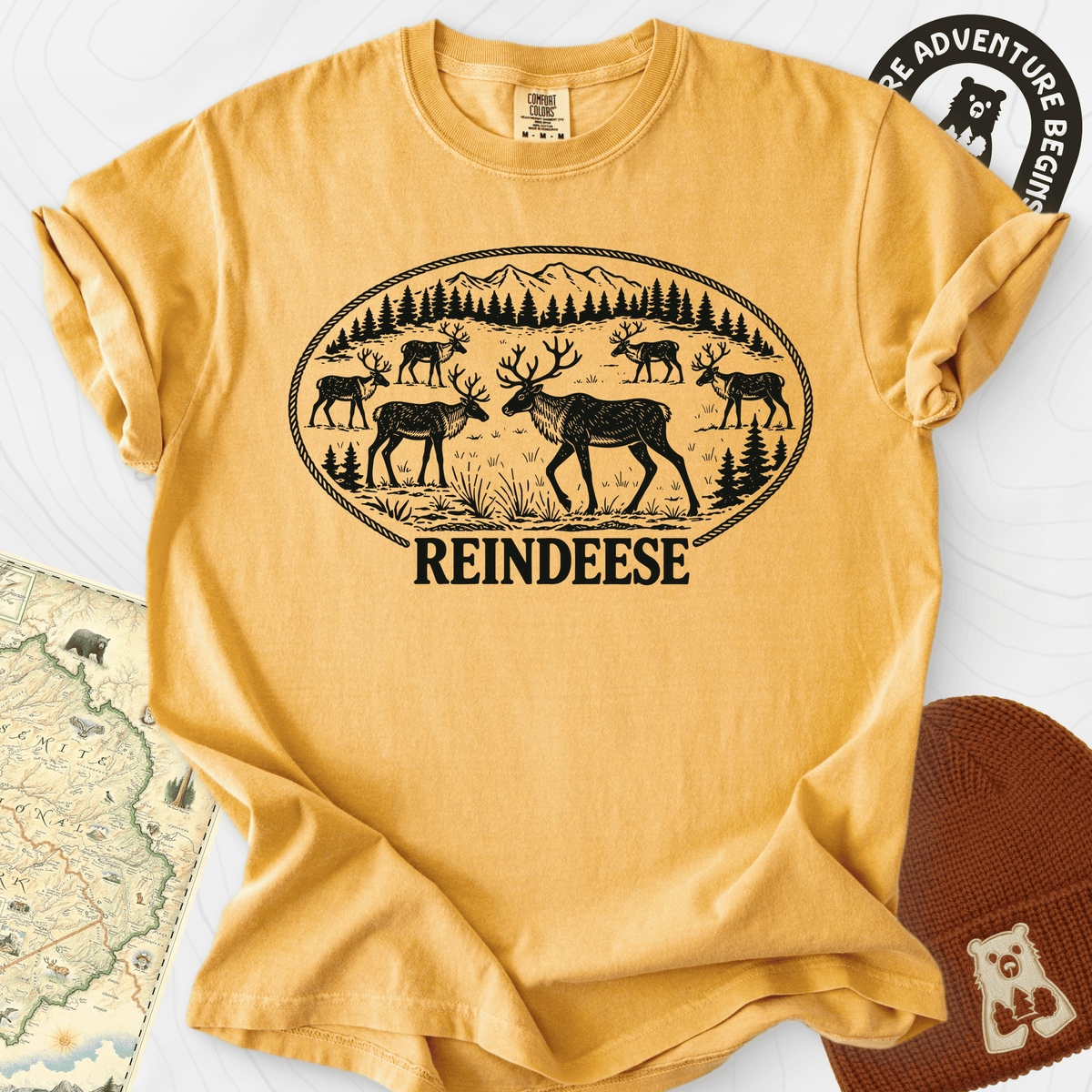 Reindeese Christmas Mustard front print heavyweight T-shirt