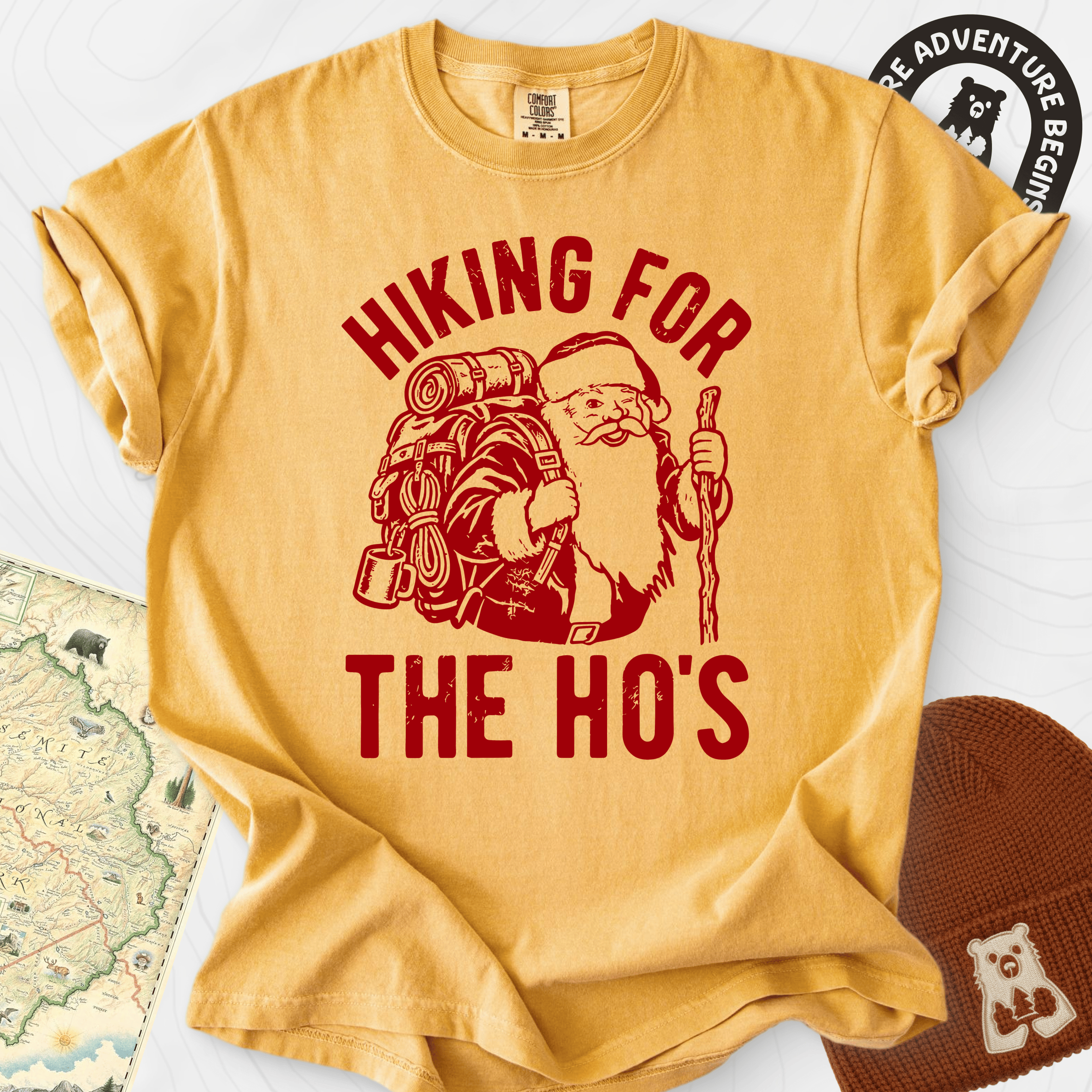 Hiking for the Ho's Mustard front print heavyweight T-shirt