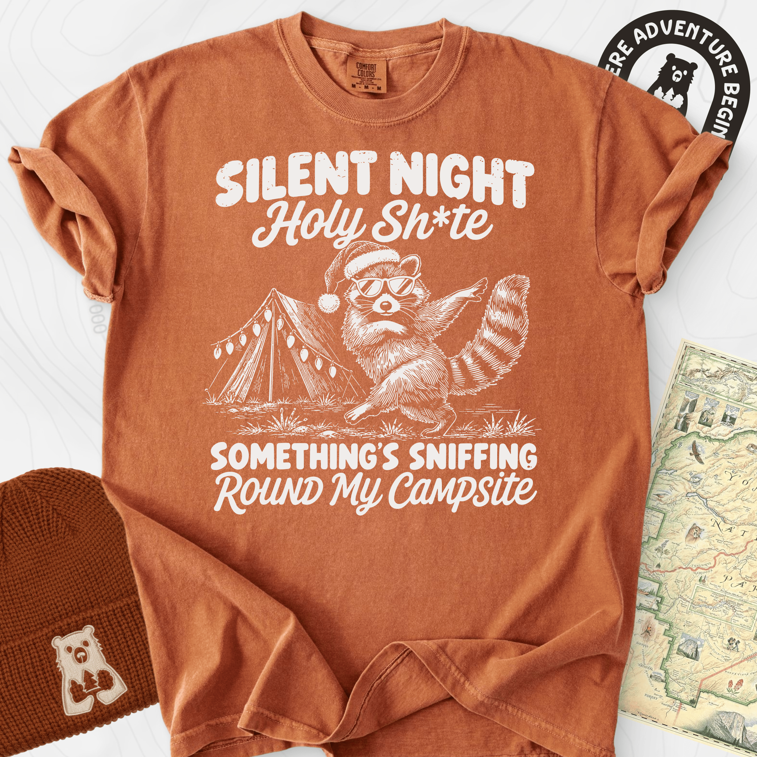 Silent Night Raccoon Yam front print heavyweight T-shirt