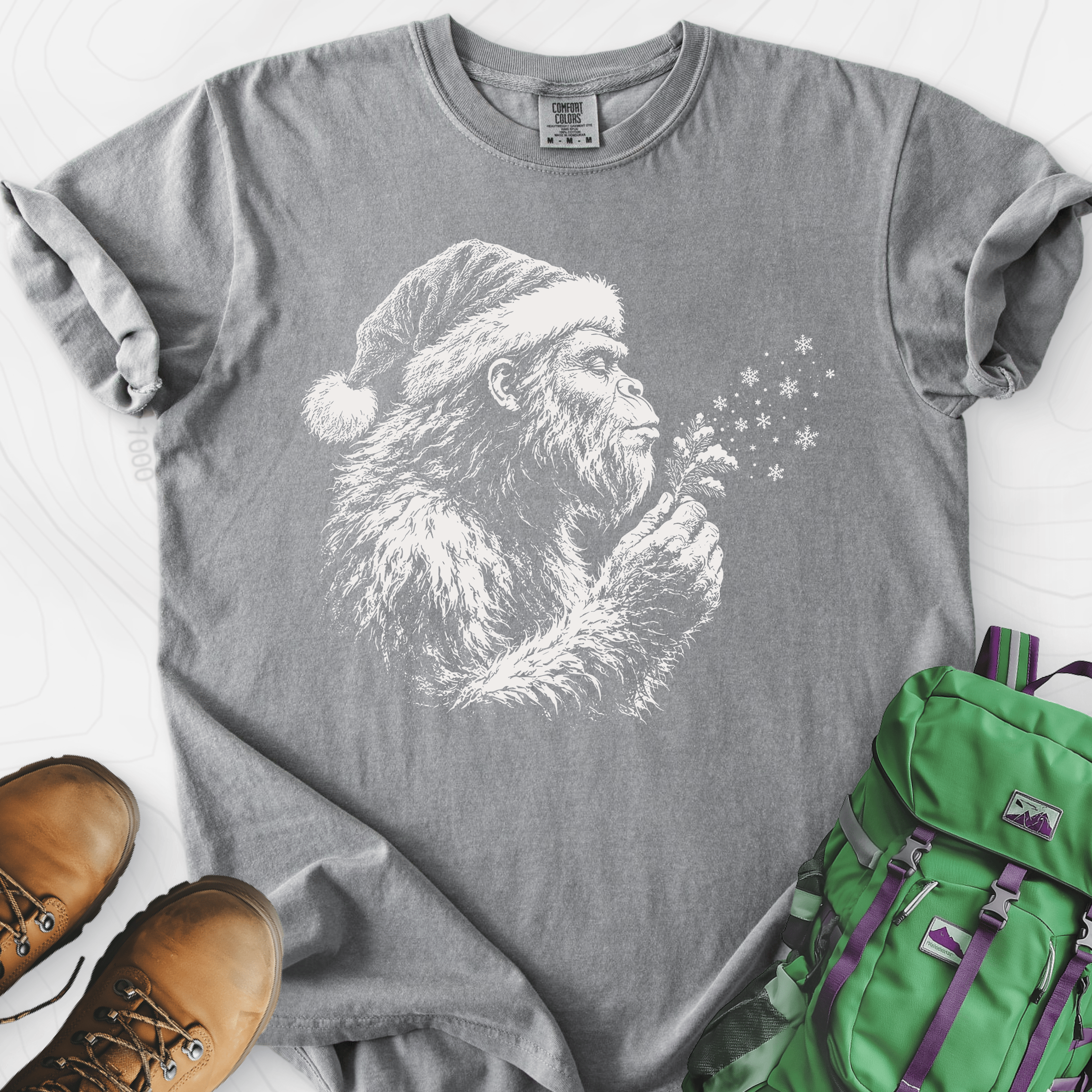 Bigfoot Snow Wishes Grey front print heavyweight T-shirt