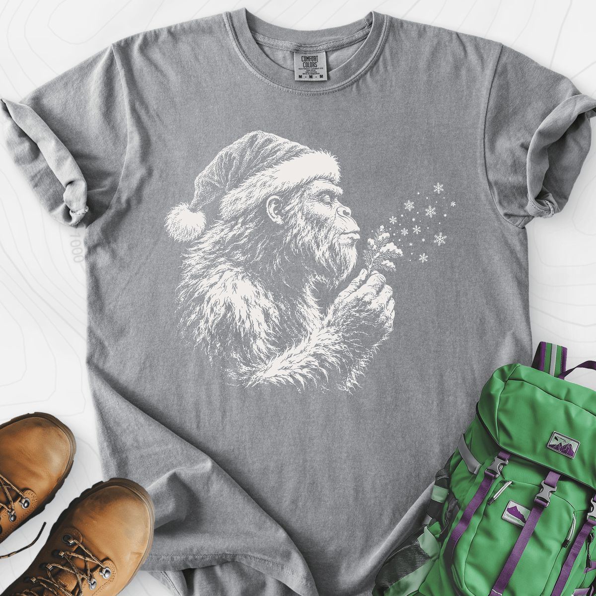 Bigfoot Snow Wishes Grey front print heavyweight T-shirt