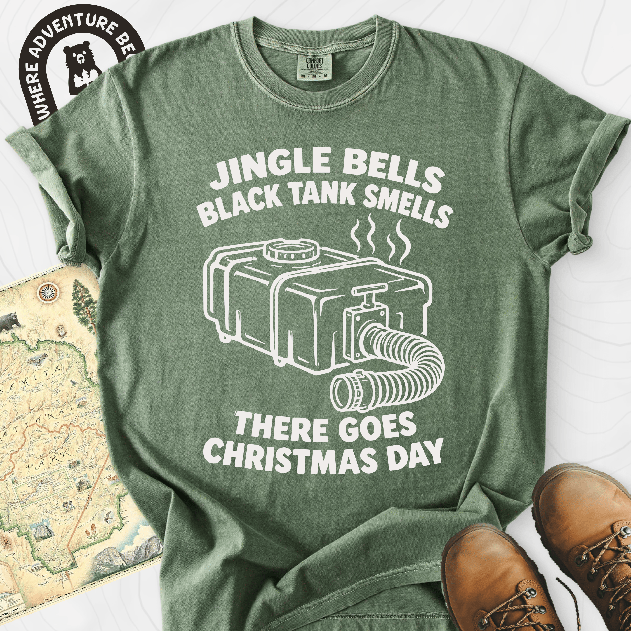 Black Tank Christmas Moss front print heavyweight T-shirt