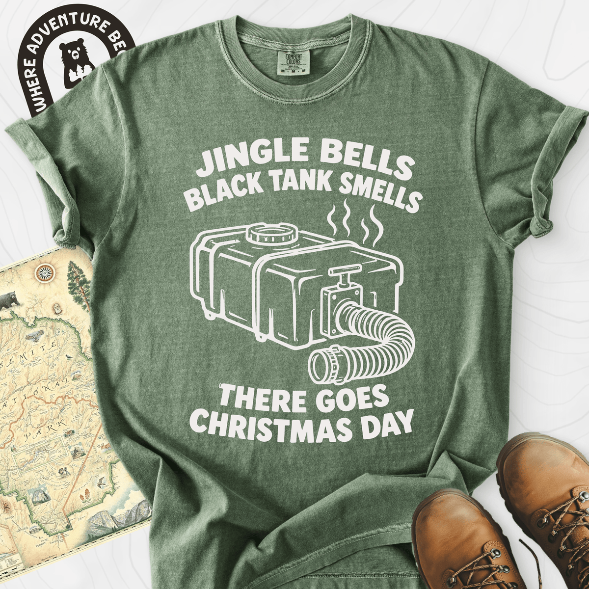 Black Tank Christmas Moss front print heavyweight T-shirt