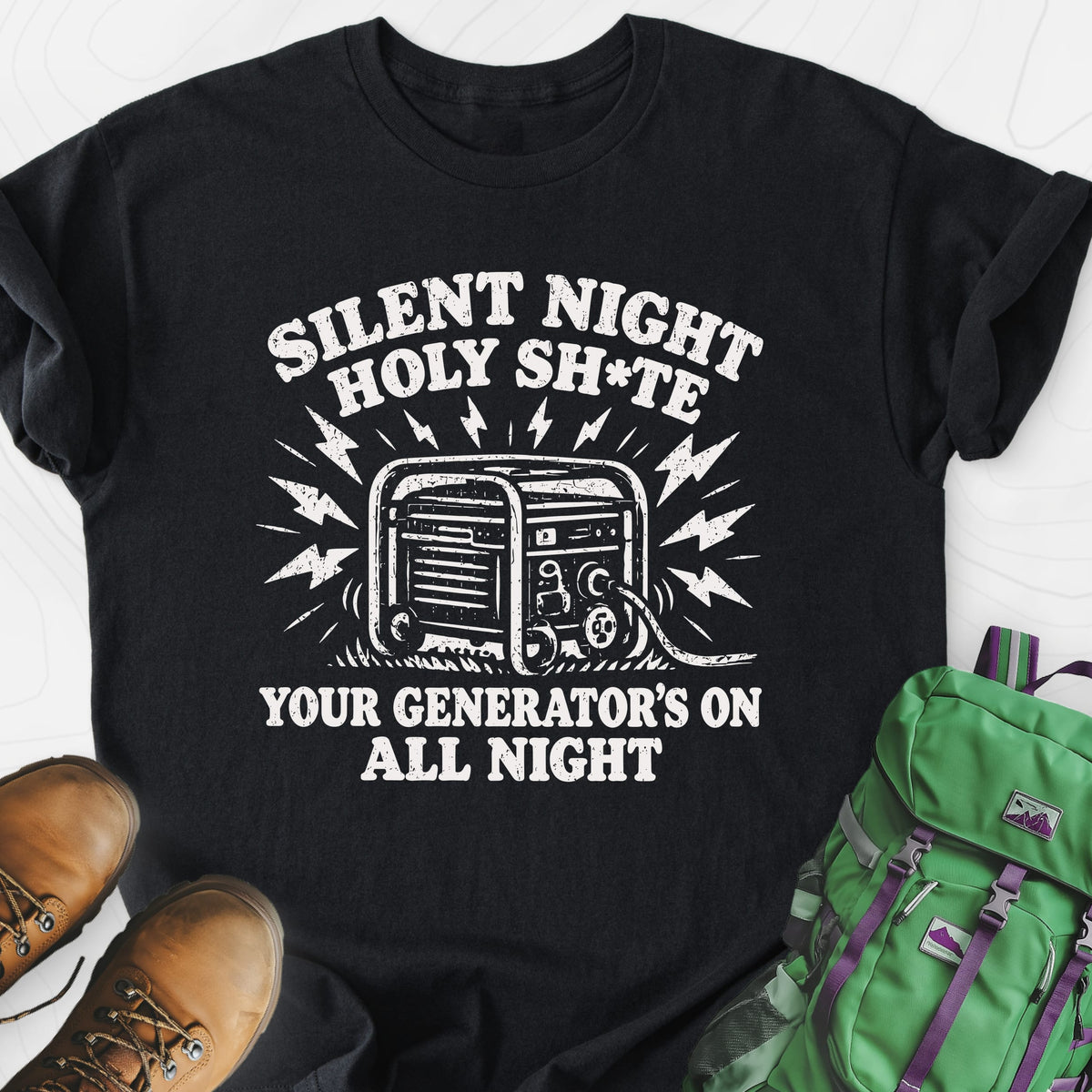 Silent Night Generator Black front print lightweight T-shirt