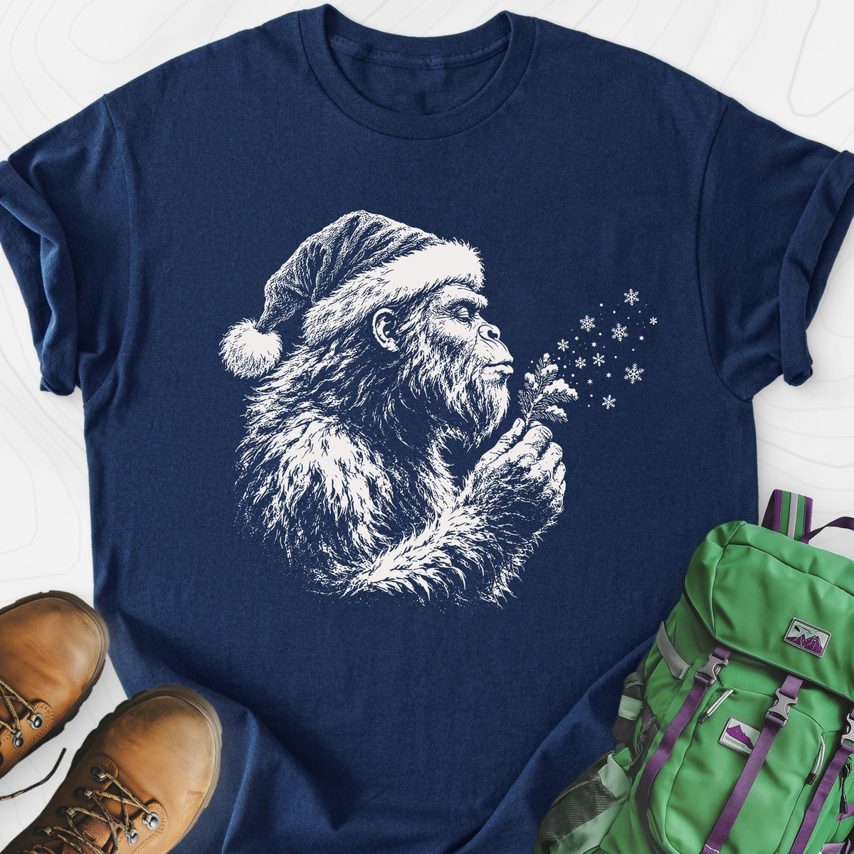 Bigfoot Snow Wishes Navy front print lightweight T-shirt